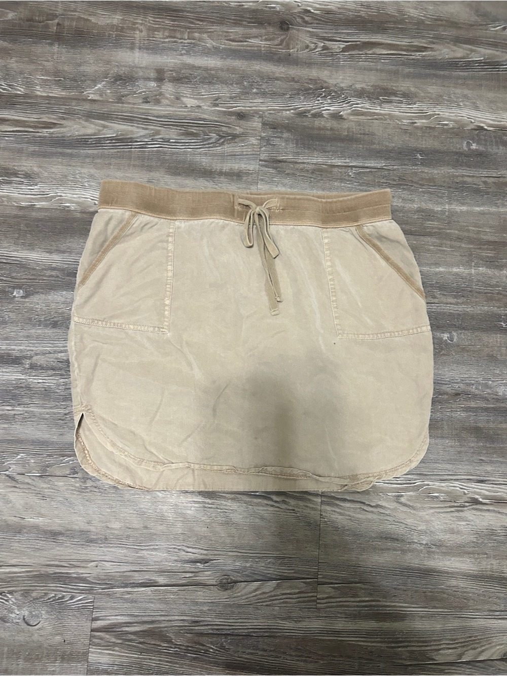 Dear John Neutral Tan Drawstring Mini Skirt